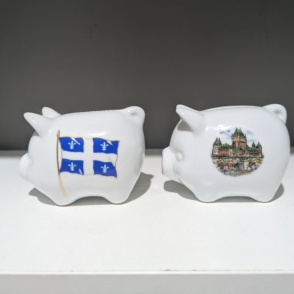 Pair of Porcelain Piggy Banks – 9.5 cm – One Marked Banaux Canada